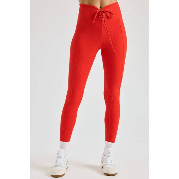 Year of Ours Pants - YEAR OF OURS Red Legging Stretch Lace-Up Ribbed Football High-Waisted SZ S Small